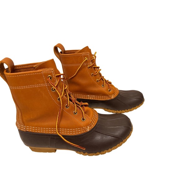 LL Bean Boots Womens 8 Inch Brown Leather Rubber Waterproof Snow Winter Boots - Picture 3 of 9